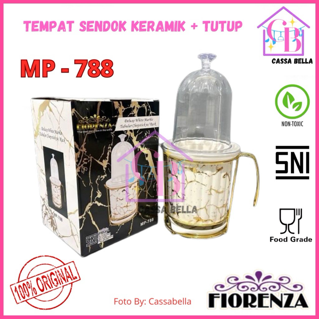 Tempat Sendok Keramik Fiorenza Dengan Tutup MP 788 / Tempat Sendok Keramik White Marble FIORENZA