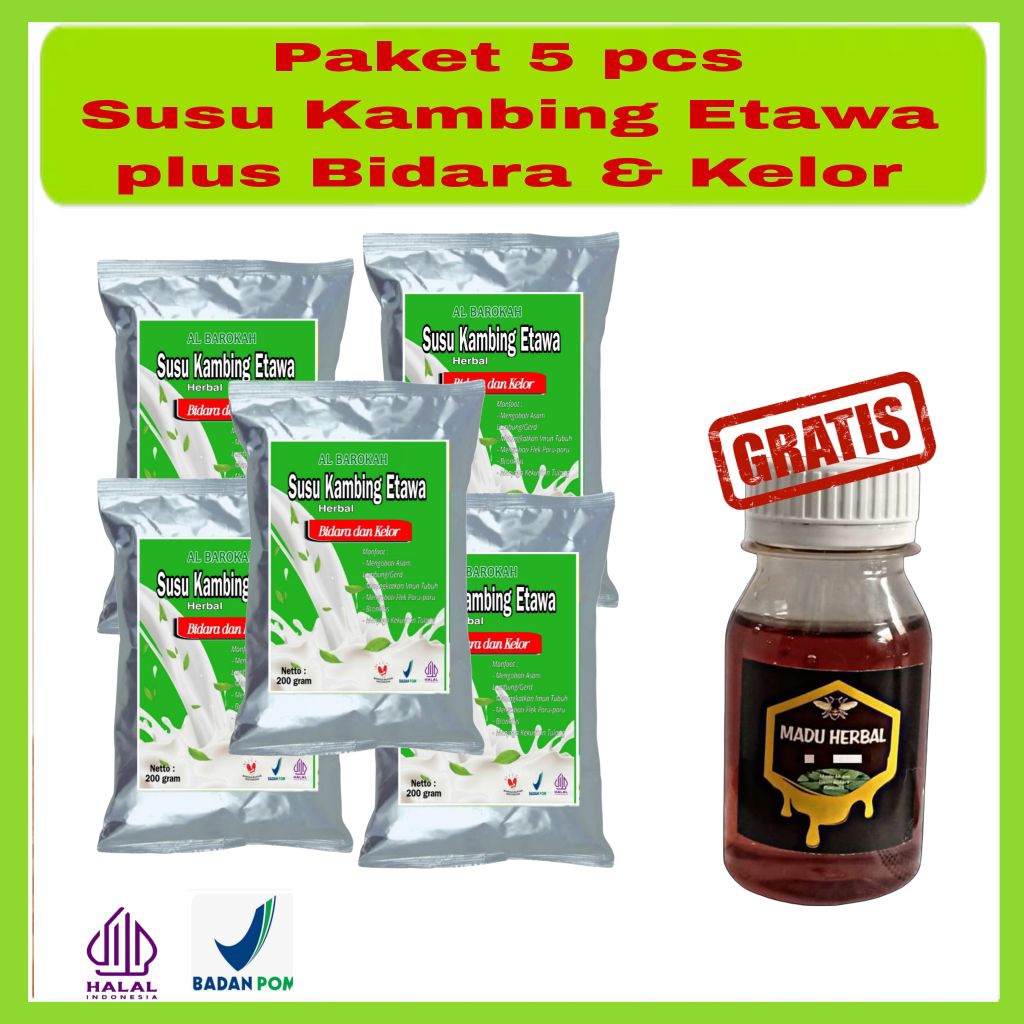 

Paket isi 5 Susu Kambing Etawa Herbal Bidara dan Kelor Original Gratis Madu