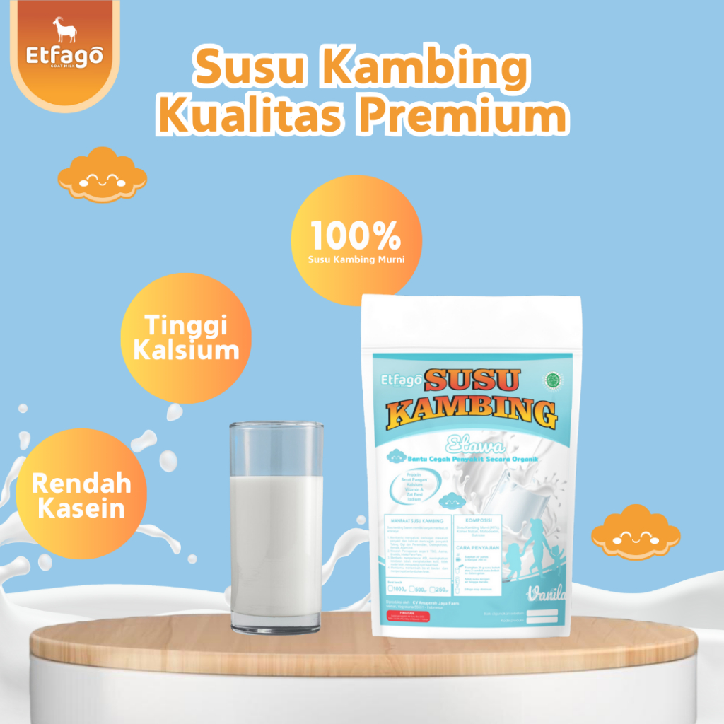 

Susu Kambing Etawa Bubuk Halal Rasa Vanila Baik Untuk Kesehatan Tulang dan Sendi - Garansi Uang Kembali
