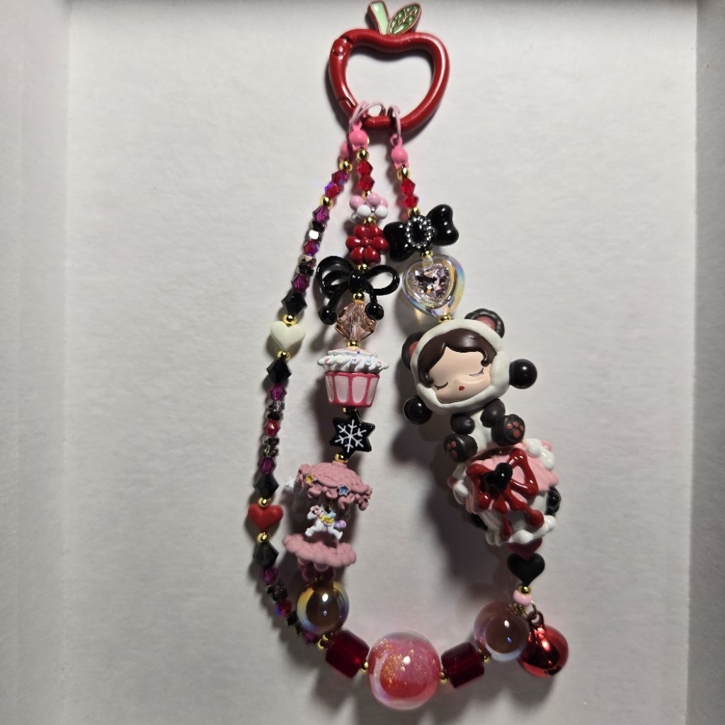 phone strap redblacksolid skullpanda