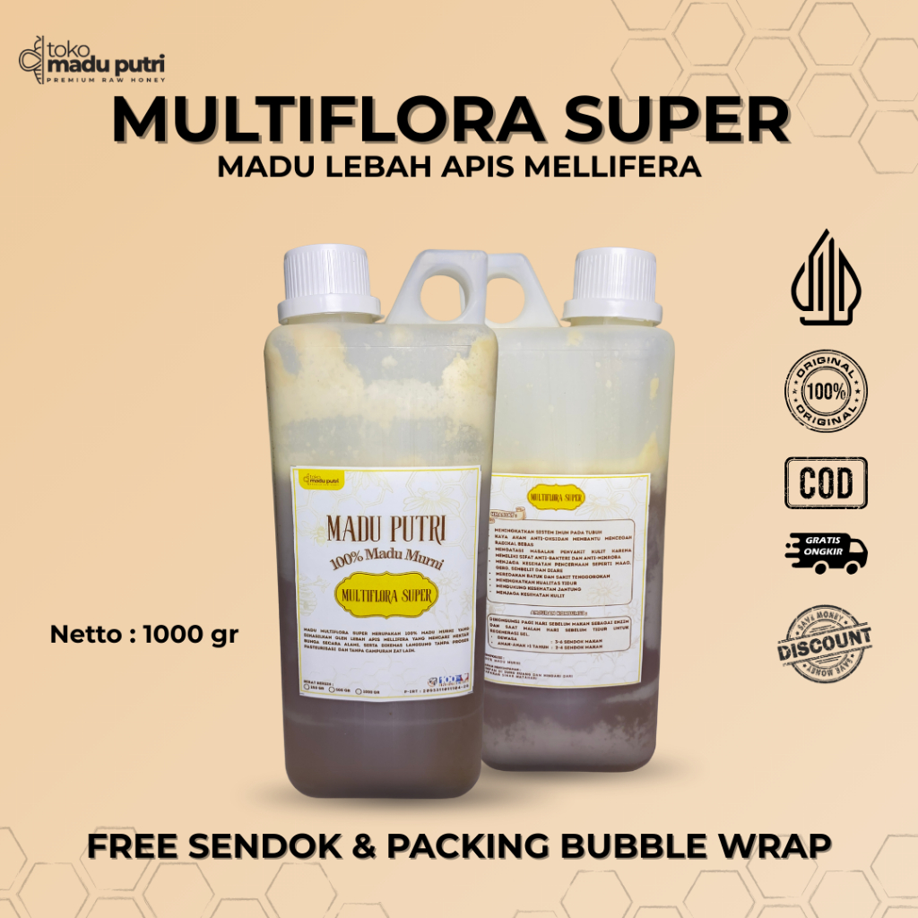 

[100% Alami] Madu Mentah Asli Murni Nektar Multiflora Super Original | Pure Raw Honey 1Kg
