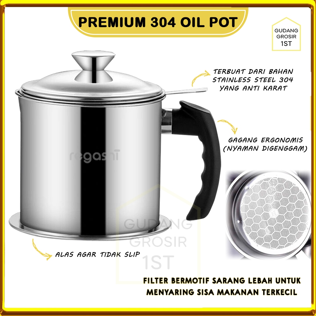Regahi 304 Oil Pot Wadah Aringan Itchen Oil Pot Honeycomb Tyle Tempat Tainle Teel 304