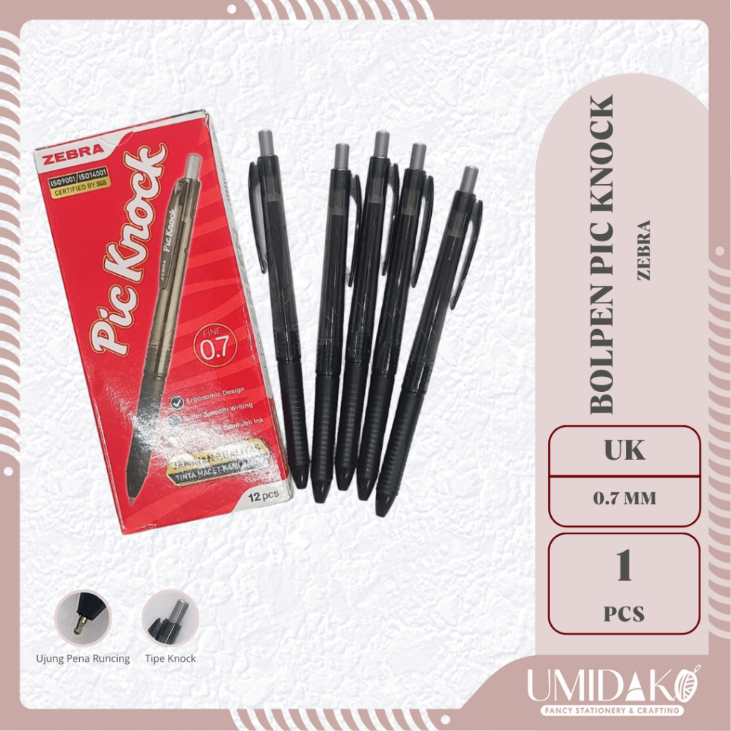 

[UMIDAKO] BOLPEN SEMI GEL INK ZEBRA PIC KNOCK FINE 0.7 MM TINTA HITAM ANTI MACET