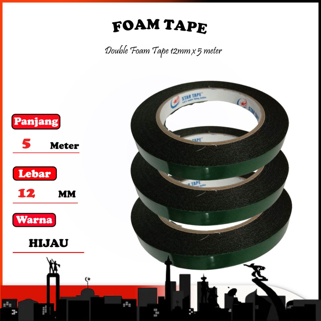 

Isolasi Double Tape Foam SEVENSTAR 1/2 inch - 12 mm x5 m / FOAM TAPE 12MM