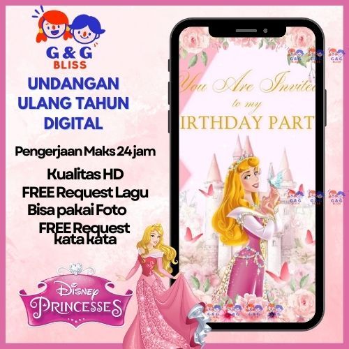 Undangan Digital Ulang Tahun Anak Laki laki Undangan Video ultah - PRINCESS AURORA