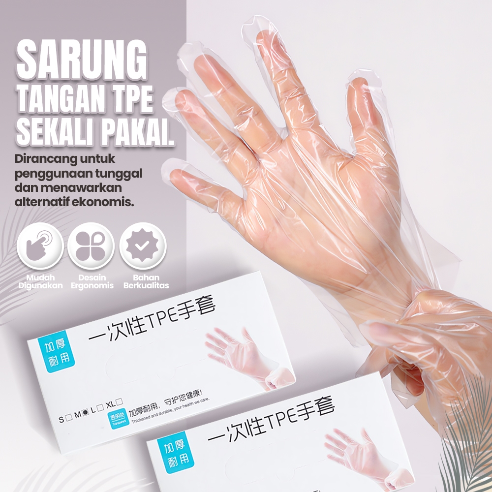 [100 pcs]Sarung tangan TPE sarung tangan sekali pakai tebal sarung tangan makanan sarung tangan medi