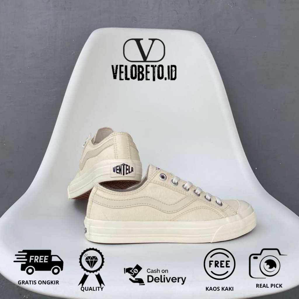 Bonus Kaos Kaki Ventela / Sepatu Ventela Public Low Cream / Sepatu Keren Pria Wanita