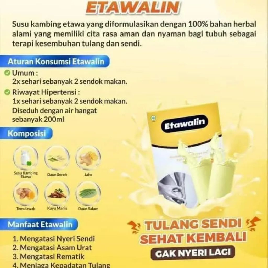 

Etawalin – Susu Kambing Etawa Tingkatkan Kepadatan & Kesehatan Tulang Sendi Susu Anti Asam Urat Rematik Reumatik Nyeri Sendi Cocok Untuk Lansia Pengapuran Sendi