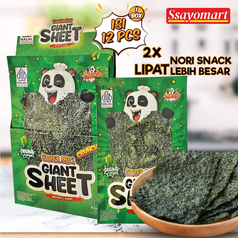

Norigo / Snack Nori Giant Sheet 1 Box isi 12 Pcs / Snack Rumput Laut 38.4g