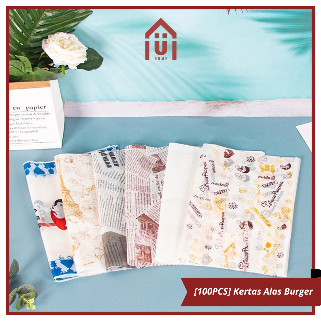 UNISO - [100 PCS] KERTAS ALAS BURGER SANDWICH PEMBUNGKUS ROTI ESTETIK SERBAGUNA BAKING WRAP PAPER