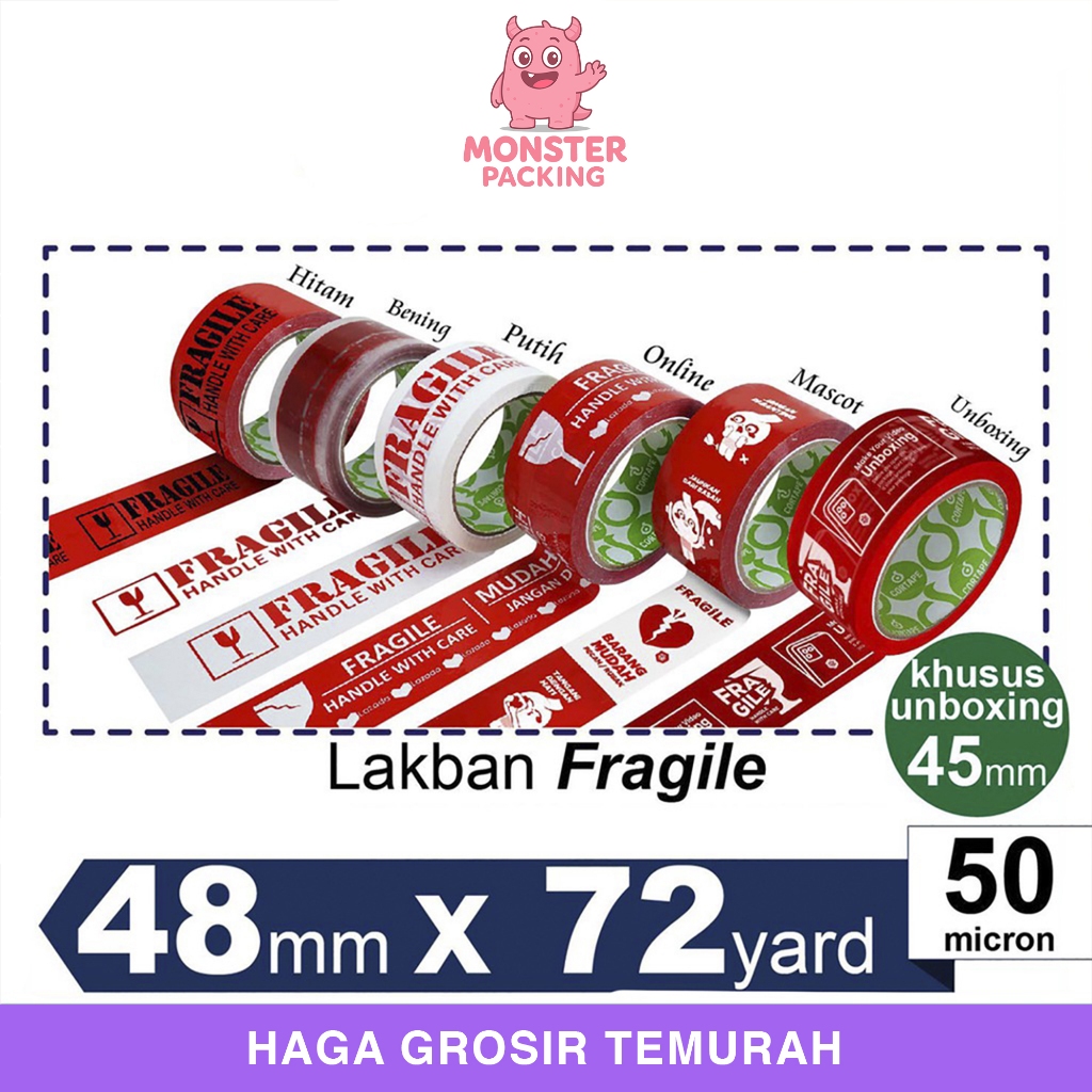 

Lakban FRAGILE 48mm Plakban Isolasi PREMIUM TERMURAH /SATUAN