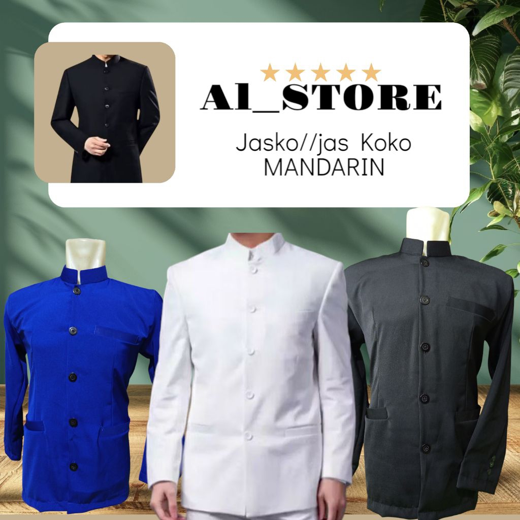 Jas Koko / jasko Mandarin/jas Koko pria warna Hitam Putih Biru