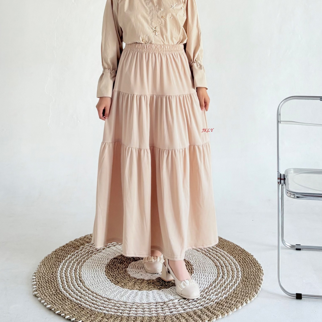 Rok Susun Style Korean/ Rok Susun 3 Tingkat Panjang Wanita/ Rok Susun Premium/ Rok Susun Polos/ Kore