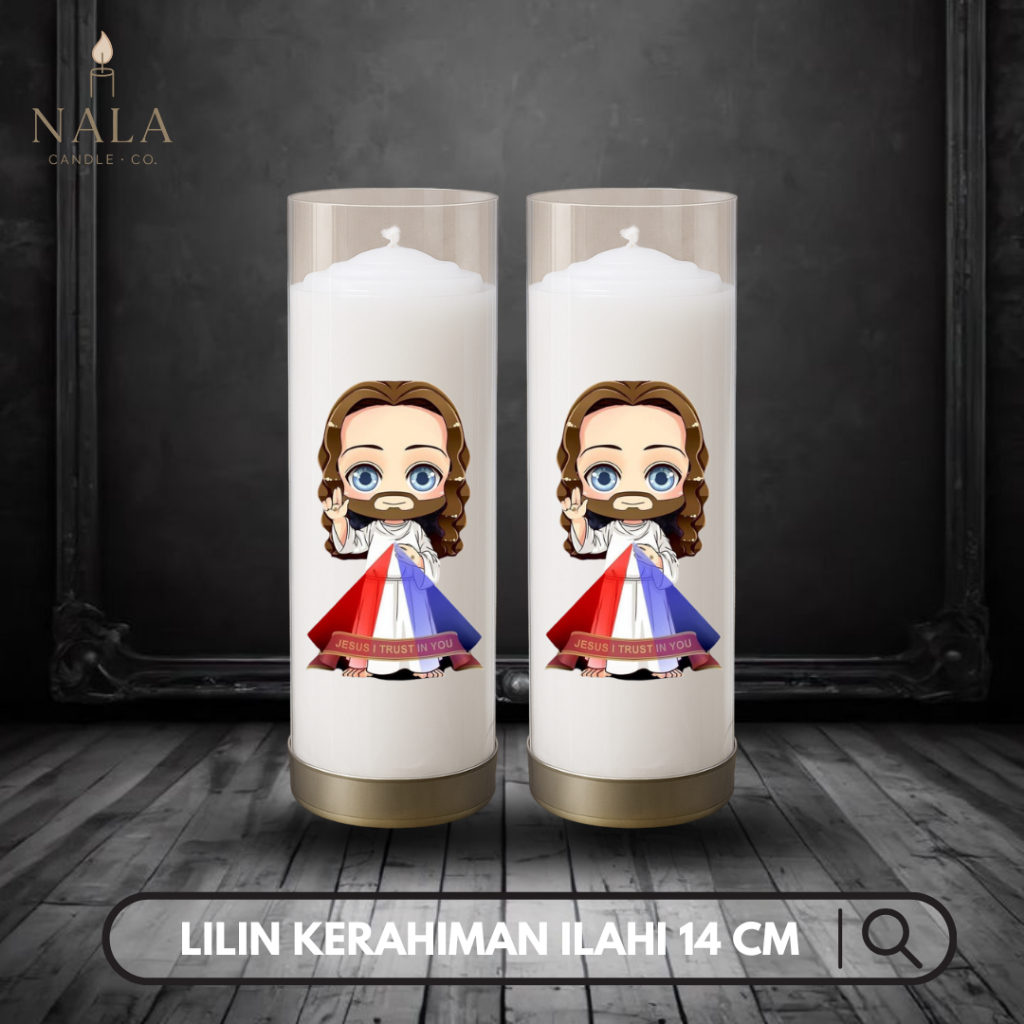 Lilin Doa Katolik Altar – Devosi Koronka Yesus Kerahiman Ilahi Putih 14 cm Gambar 2