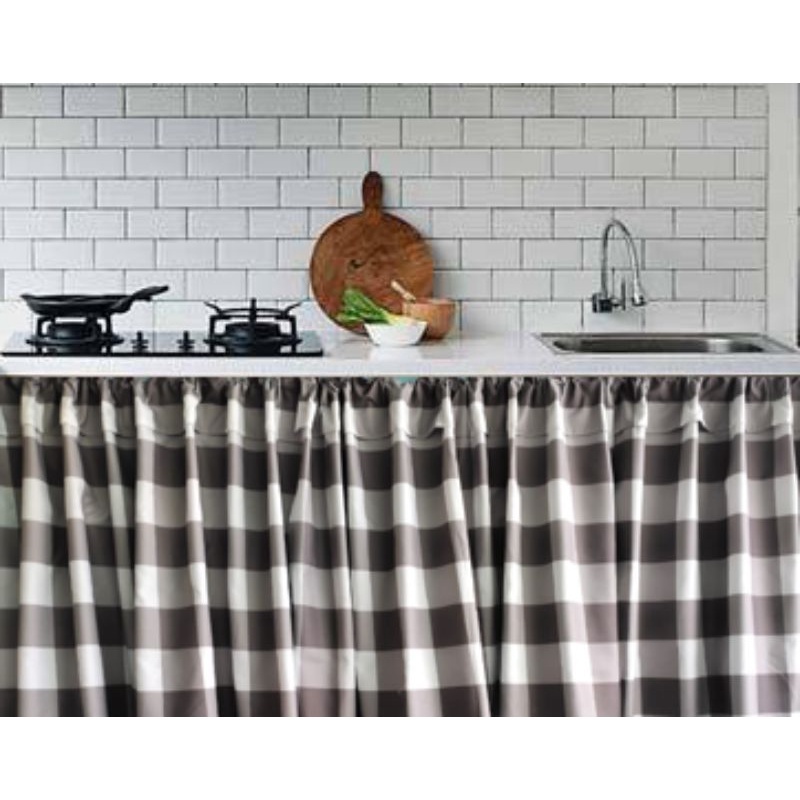 TIRAI GORDEN KOLOM DAPUR MOTIF KOTAK EMILY / KORDEN SERUT KOLONG MEJA PONI / TIRAI BAWAH MEJA DAPUR 