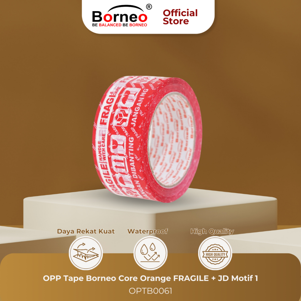 Borneo OPP Lakban FRAGILE JANGAN DIBANTING 45 mm x 90 Yard