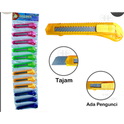 

(RCG/12PCS) - Cutter Besar Murah GOLDEN GC-888 Warna Warni Bening Transparan Tajam Bisa Refill & Lock