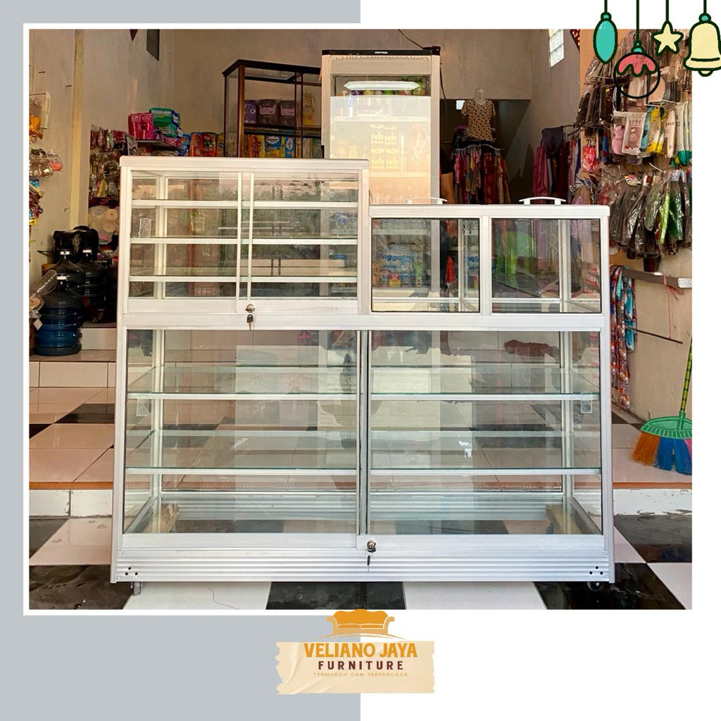 Etalase Beras Serbaguna Full 4mm // Bahan Alumunium & Kaca