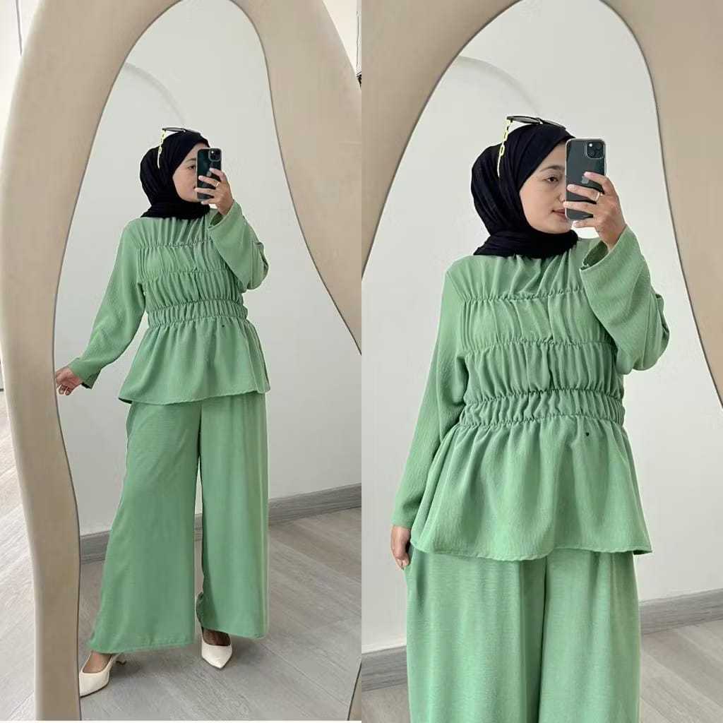 MIRAF FASHION- BASMA ONE SET SMOKE CRINKLE AIRFLOW LD 110 // ONE SET POLOS // SETELAN SMOKE WANITA /