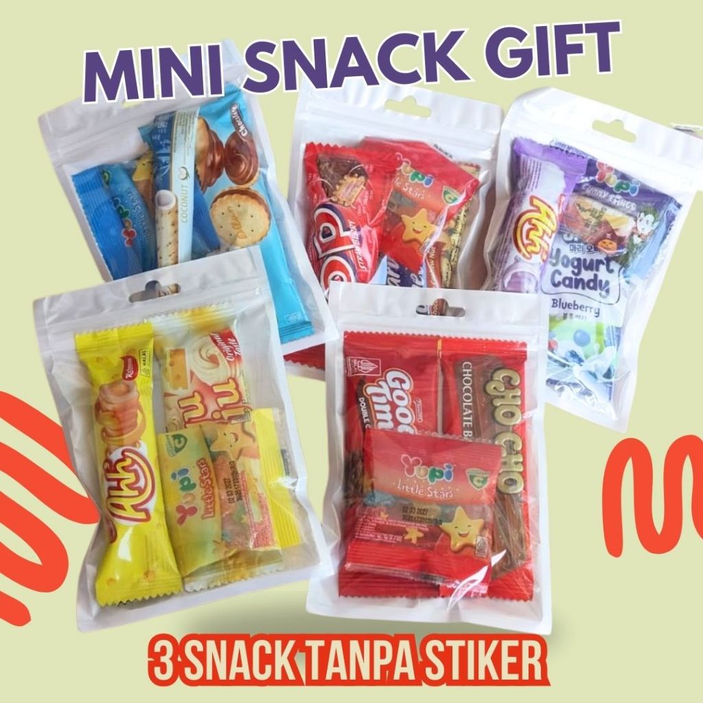 

MINI GIFT SNACK TANPA STIKER/HADIAH SNACK/ HAMPERS SNACK MINI/ISIAN GOODIEBAG