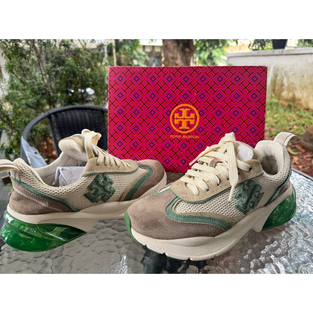 [Original] Tory Burch Good Luck Bubble Sneaker New Ivory Green Cerbiatto Sz 8