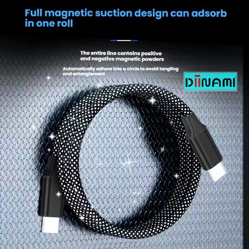 DIINAMI M08 Kabel Data Type C to Type C Magnetic Self-Winding Fast Charging PD 65W IC7473