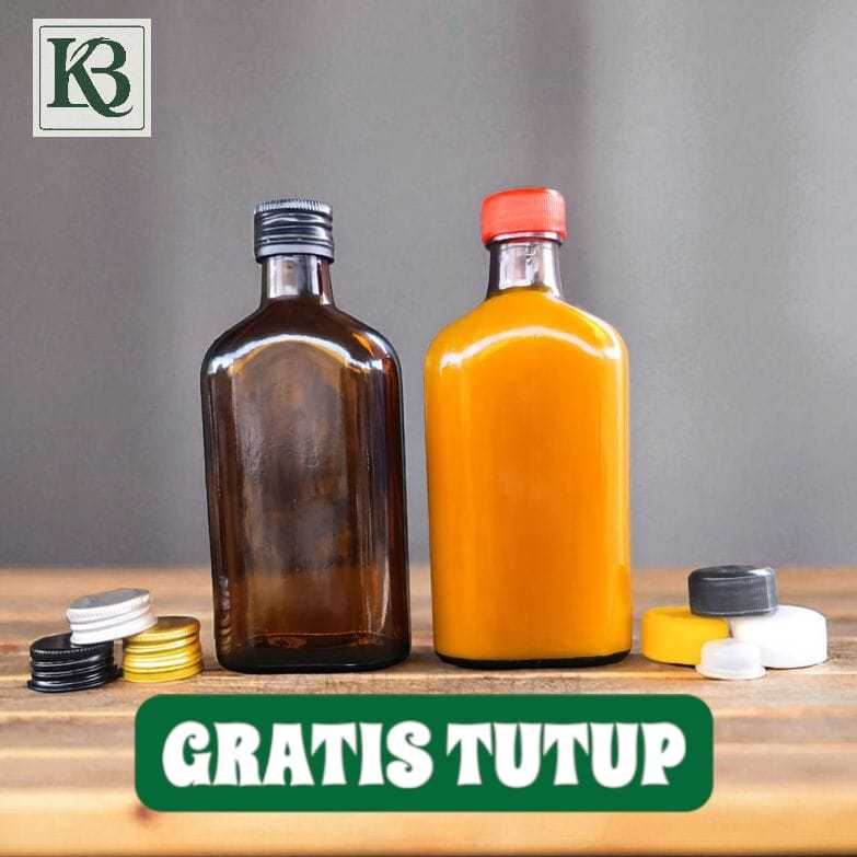 Botol Gepeng Kaca Coklat 250ml + Tutup [ Rekon ] | Botol Madu | Botol Kopi | Botol Jus | Botol sirup