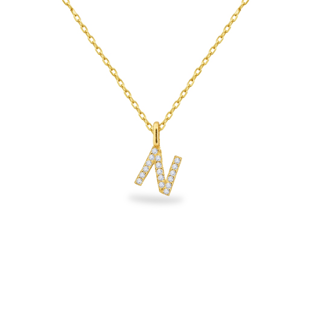 Dear Me - Letter Necklace N-Z (925 Sterling Silver with 14K Gold Plating) Kalung Huruf Perak