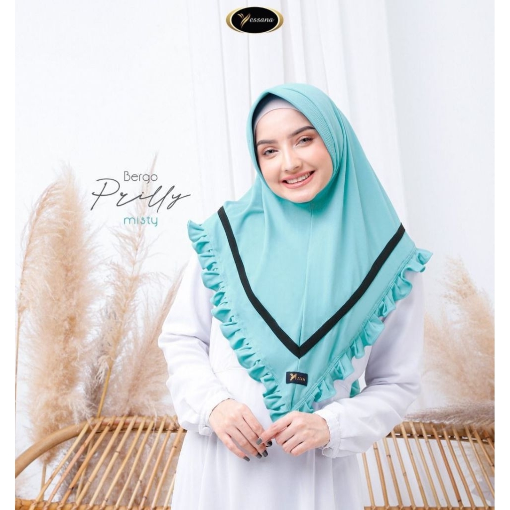 Bergo PRILLY Ori by Yessana - Jilbab Bergo Instan - Aksen Ruffle & Kombinasi List - Bordir Logo Yess