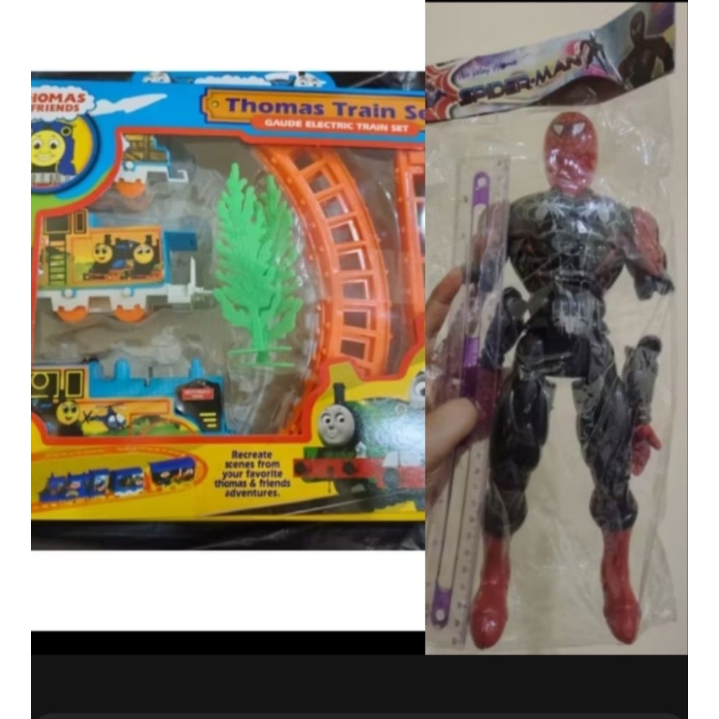 (Paket hemat )Dapat dua mainan, action figure Spiderman Avenger panjang dan mainan kereta api Thomas
