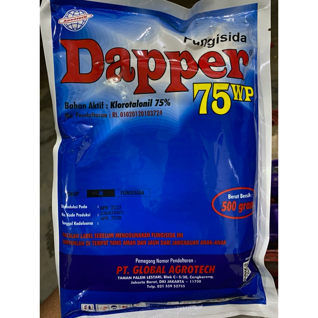 Fungisida DAPPER 75WP bahan aktif klorotalonil 500gram