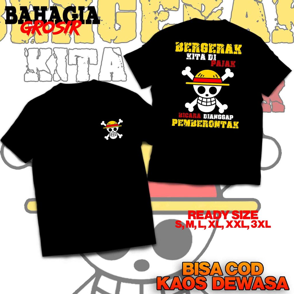 Kaos Motif Viral Terbaru/ Baju Dewasa Distro One Piece Luffy Tengkorak Bergerak Viral Unisex/ Atasan