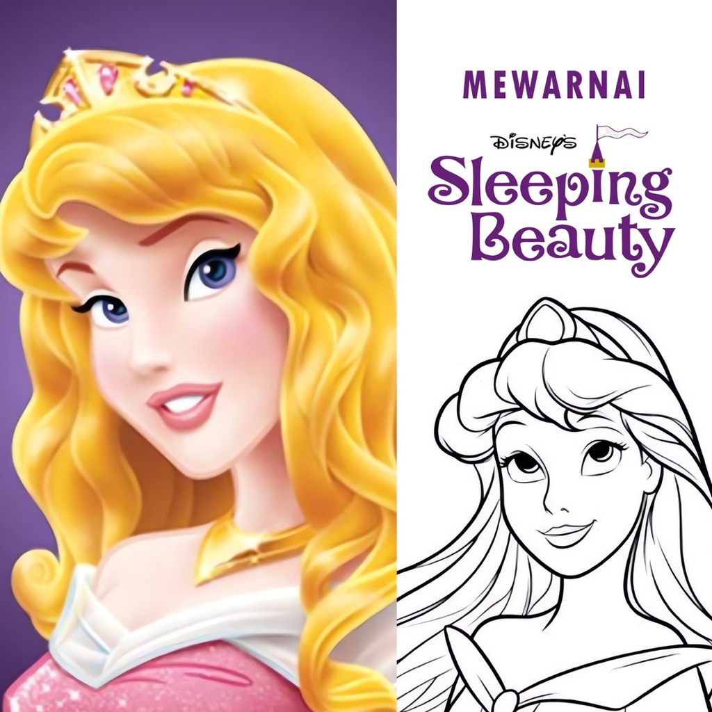 

15 Lembar A5 | Kertas Mewarnai tema Princess Aurora Sleeping Beauty | 15 Kertas gambar berbeda