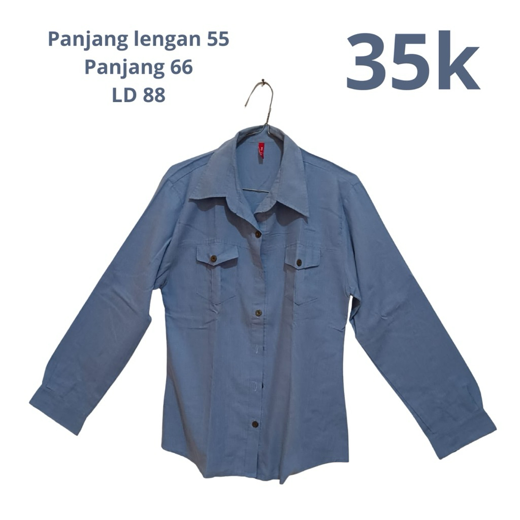 Kemeja Polos Wanita Preloved – Lengan Panjang – Biru Muda –