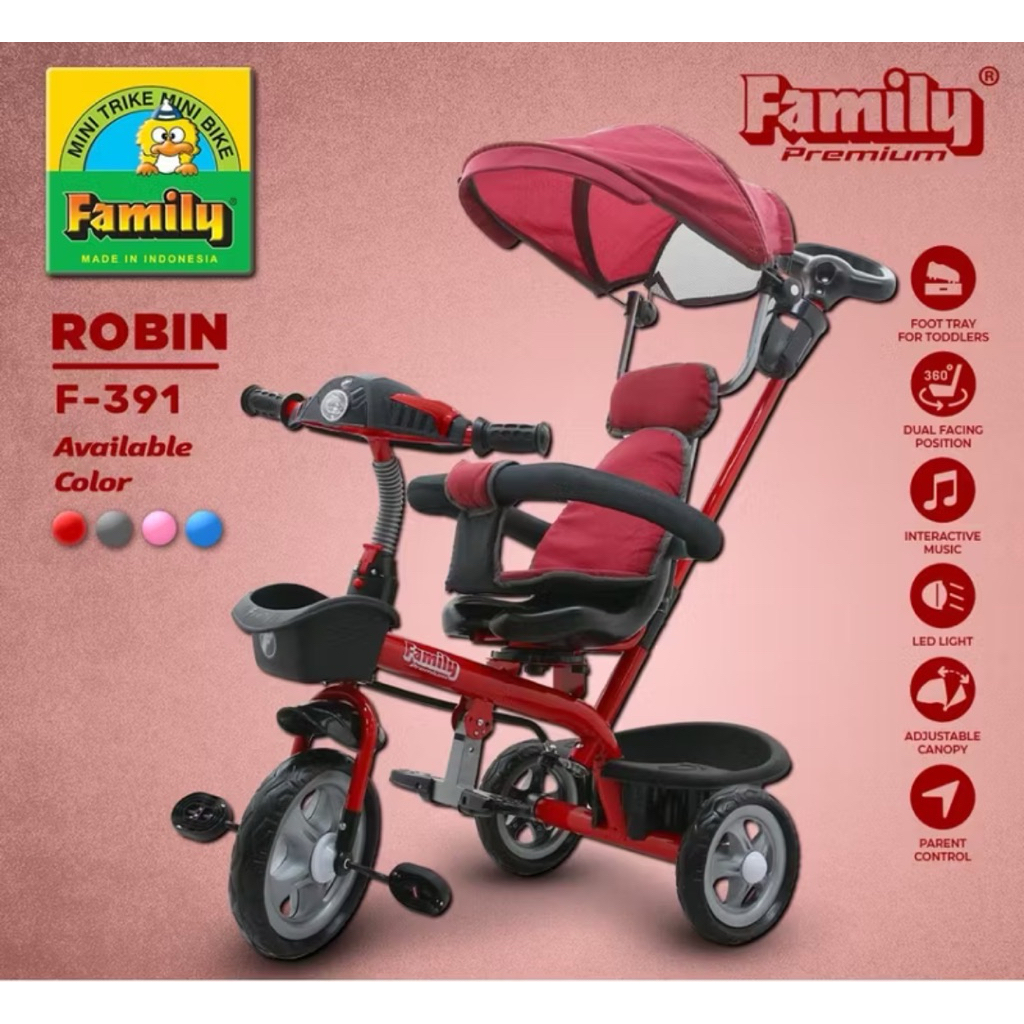 Sepeda Anak Roda 3 Tricycle Family (Musik+Pengaman+Sabuk)