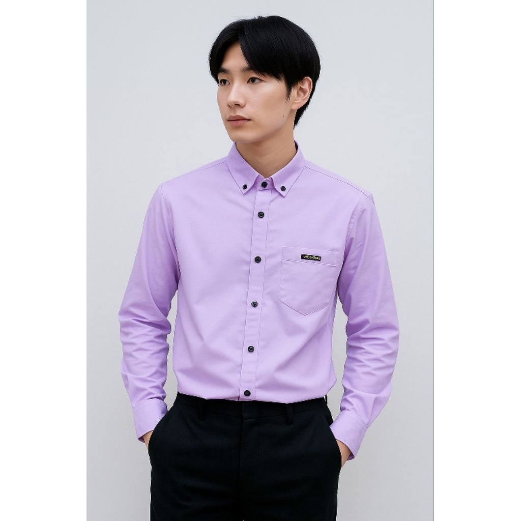 Kemeja pria polos lengan panjang warna lilac | kemeja formal pria dewasa warna lilac