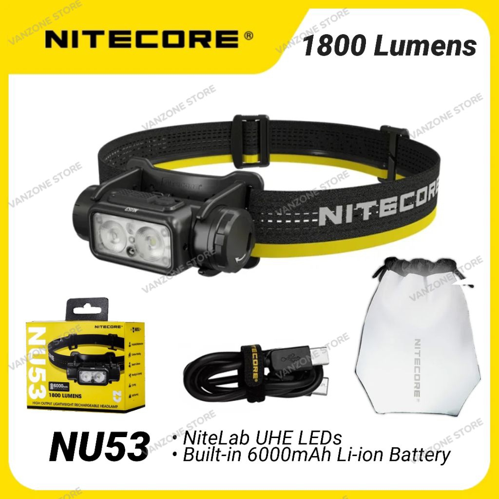 NITECORE NU53 Senter Kepala Outdoor Headlamp Ultralight LED Triple Light 1800 Lumen IP68 6000mAh