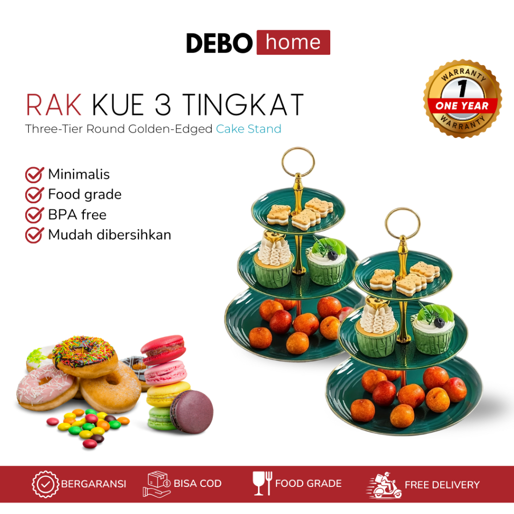 DEBO Piring Rak Kue Cake Susun 3 Tingkat / Cupcake Stand Piring kue piring permen piring