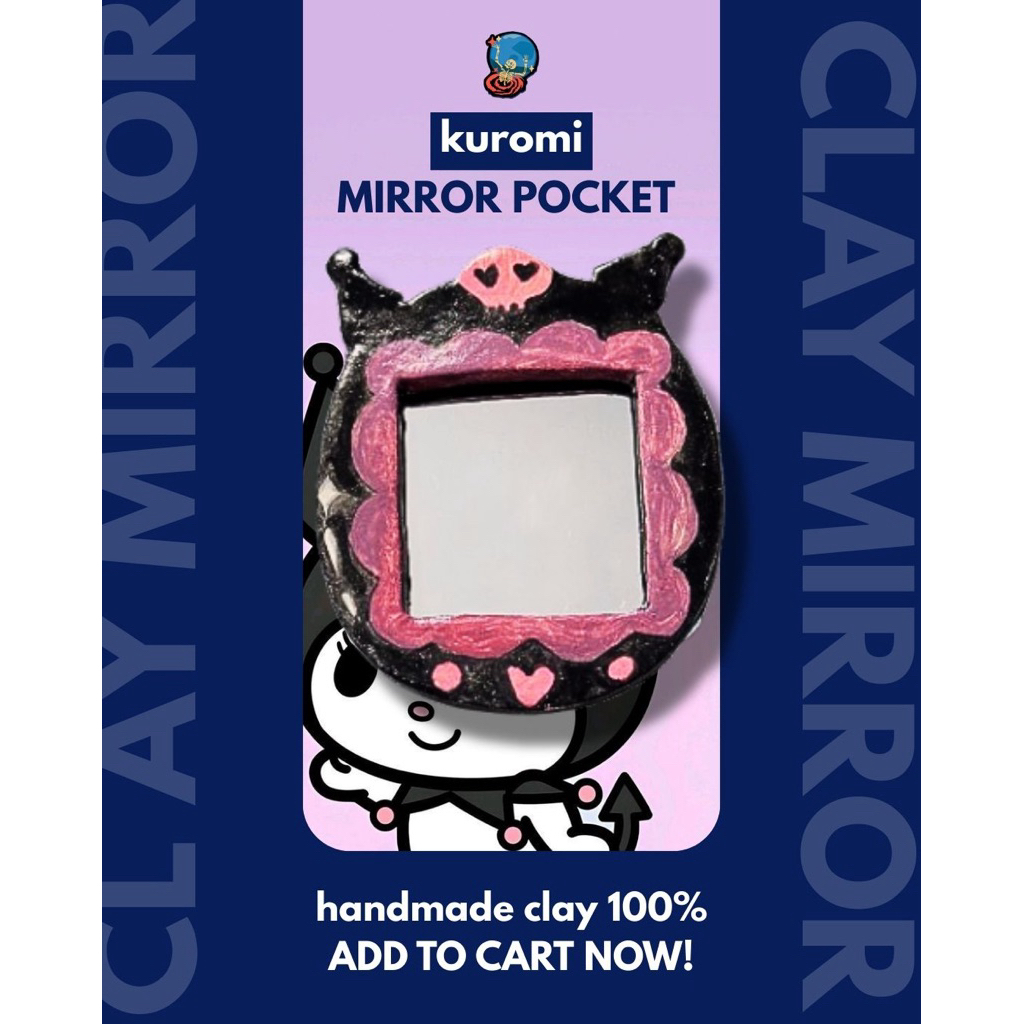 Cermin Saku Clay Kuromi Pocket Mirror Handmade Aesthetic