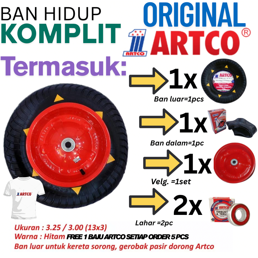 BHK Ban Komplit ARTCO Asli ( Ban Luar + Dalam + Velg + Lahar ) Ban Hidup Komplit Ban Gerobak Angkong