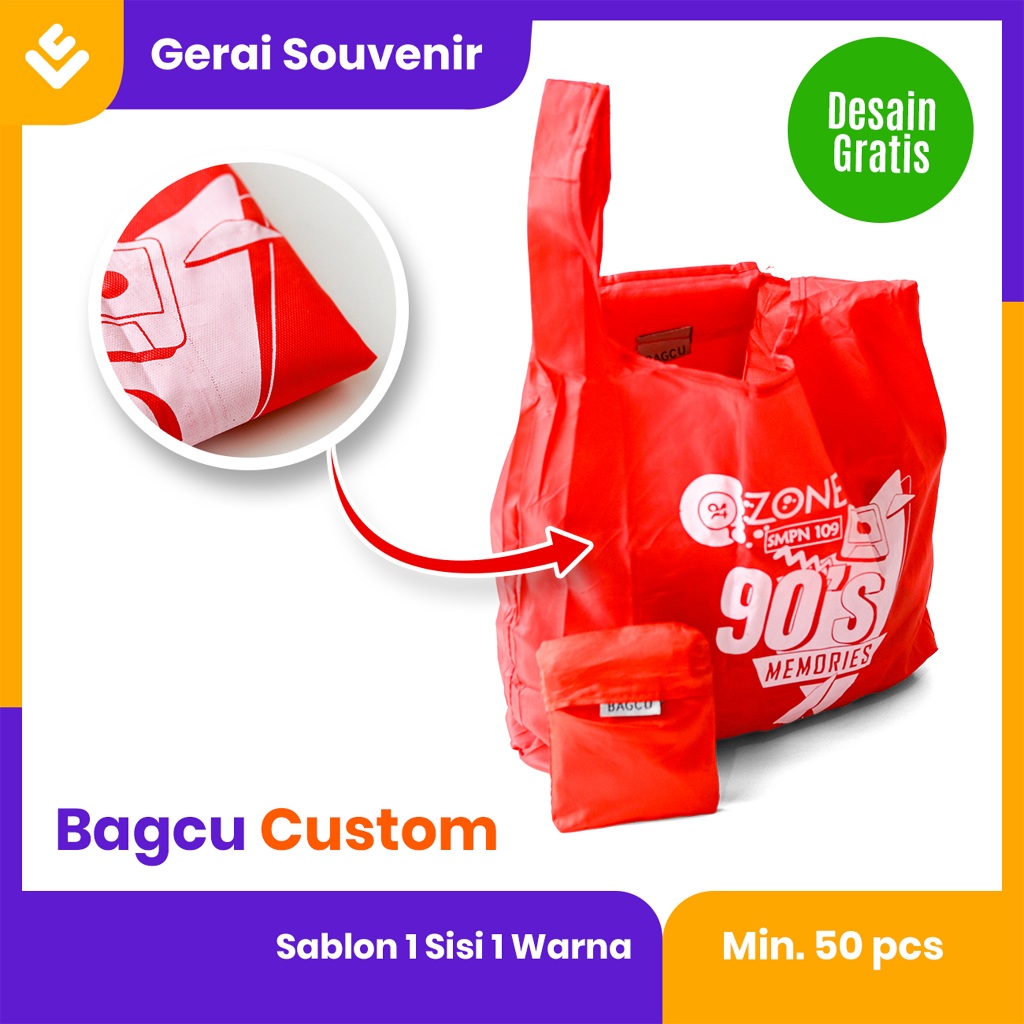 Tas Supermarket Baggu Bagcu Custom Sablon Modis Lipat Praktis Tas Belanja Shopping Bag Jinjing