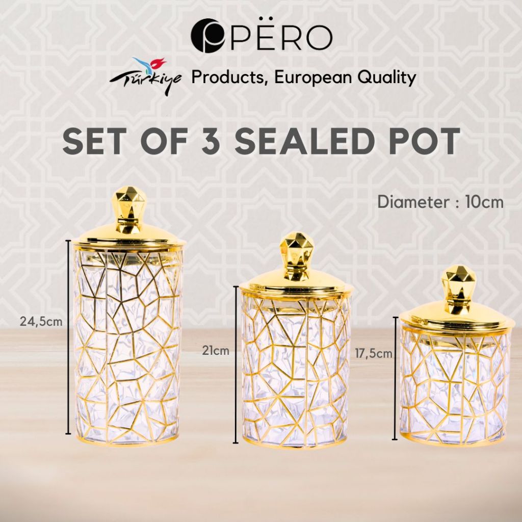TERLARIS [Promo Best Deal] Pero Jar Set Of 3 Sealed Pot / Hampers Toples Lebaran Set 3 Tutup Kedap