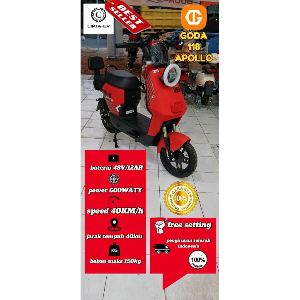 Sepeda Listrik (GODA 118 APOLO)Garansi Resmi -(GODA) BARANG 100% ORIGINAL GARANSI RESMI