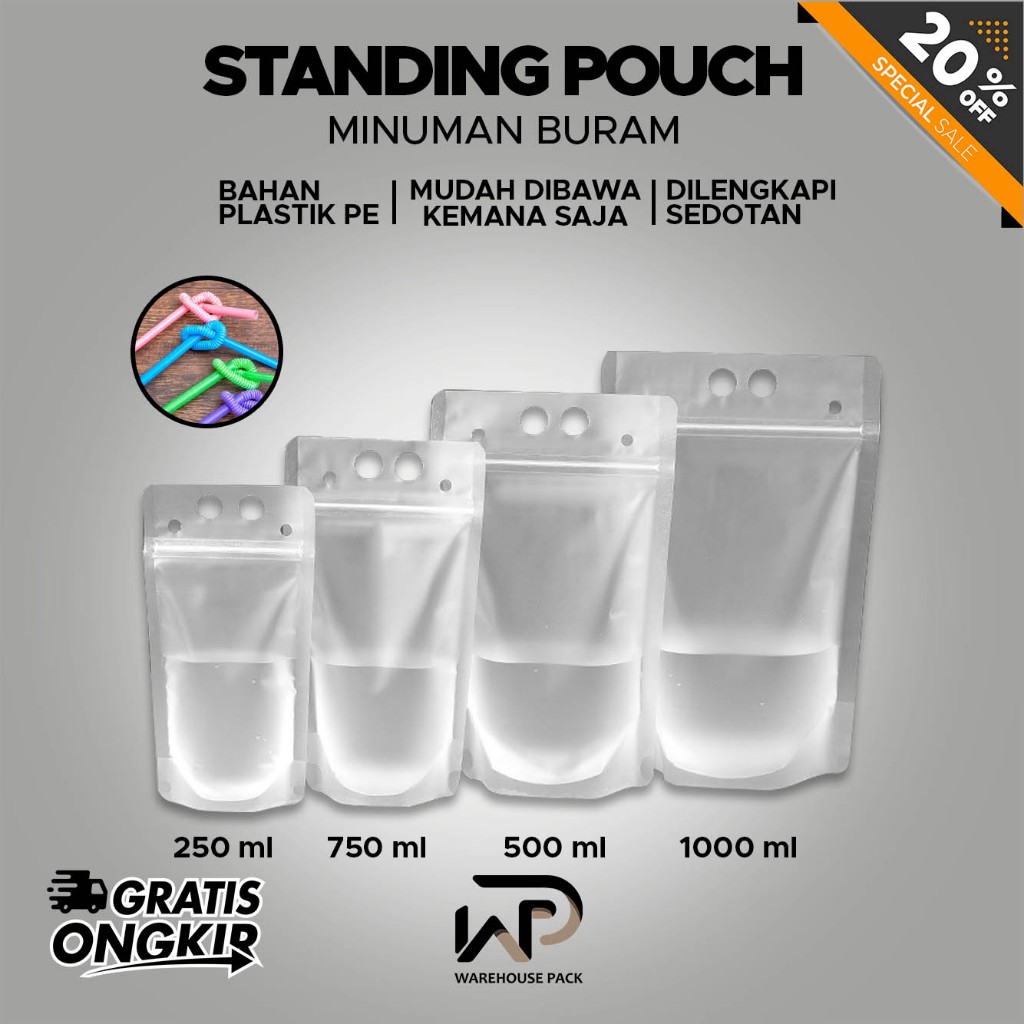 Standing Pouch Minuman Buram | Plastik Ziplock Klip Minuman| Stand Up Drink Bag  | Kemasan Minuman C