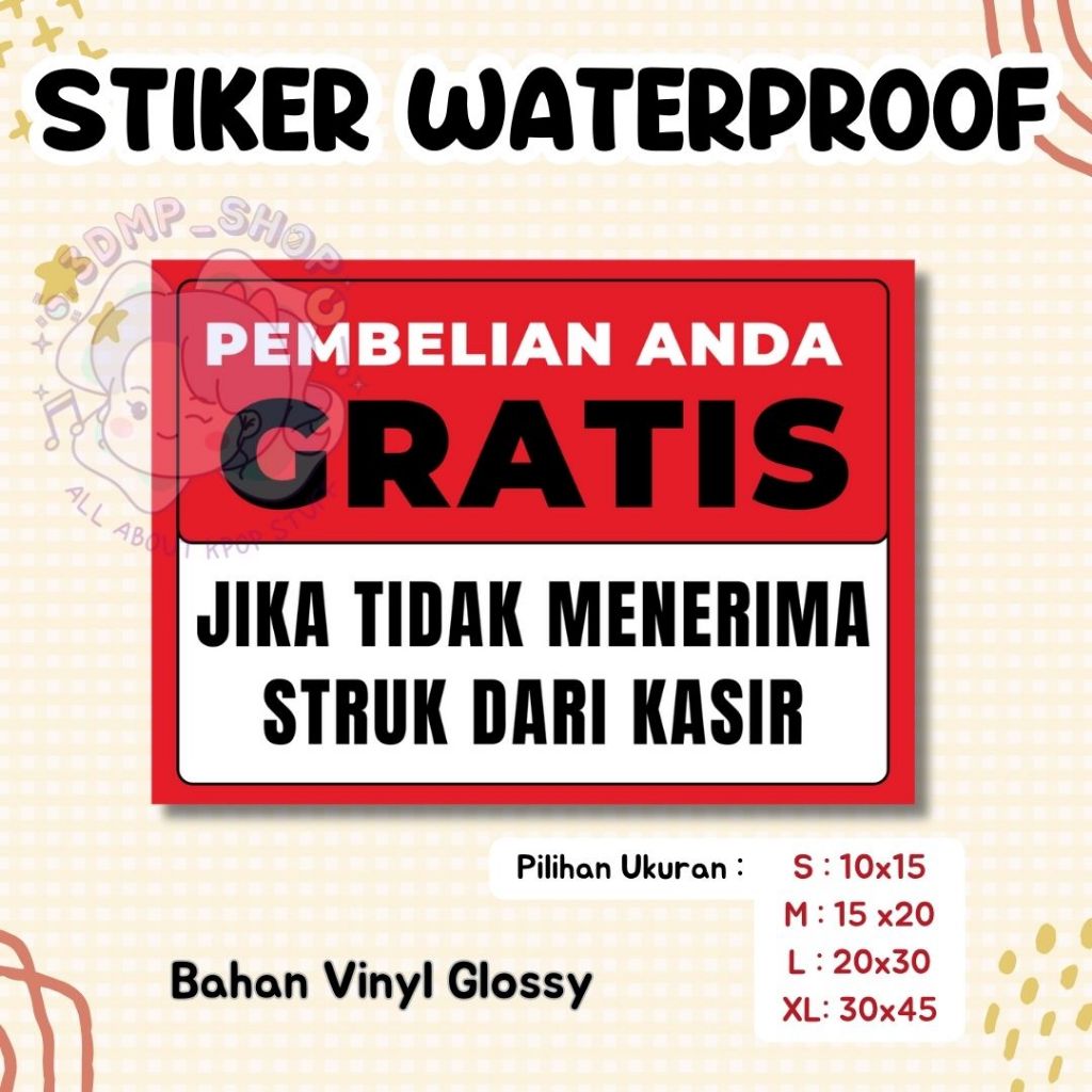 

STIKER SIGN WATERPROOF PEMBAYARAN GRATIS