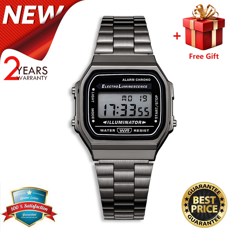 [FREE GIFT] Jam Tangan Pria & Wanita GShock Sports Watches A168 Digital Men LED Square Water Resist 