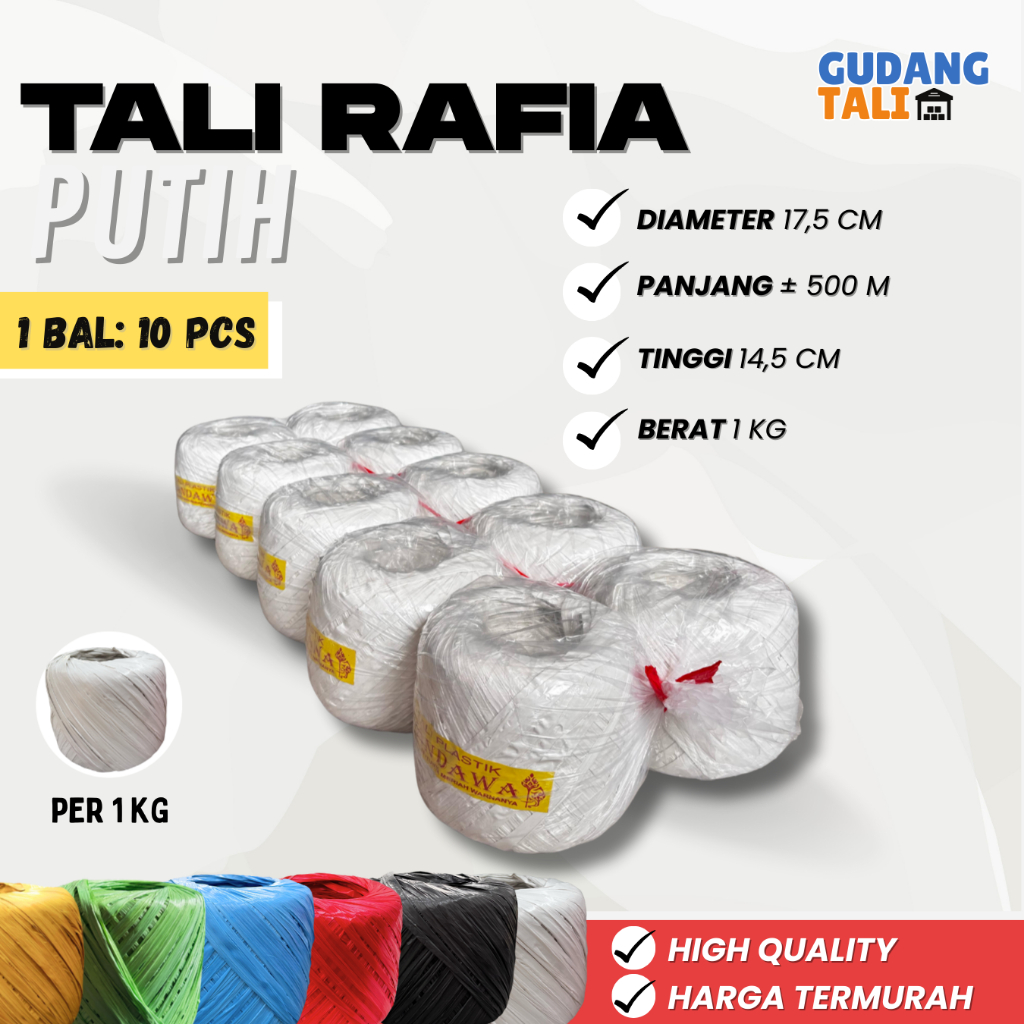 Tali Rafia Putih 1 Kgisi Isi 10  | Rafia Putih Hemat Kuat Berkualitas