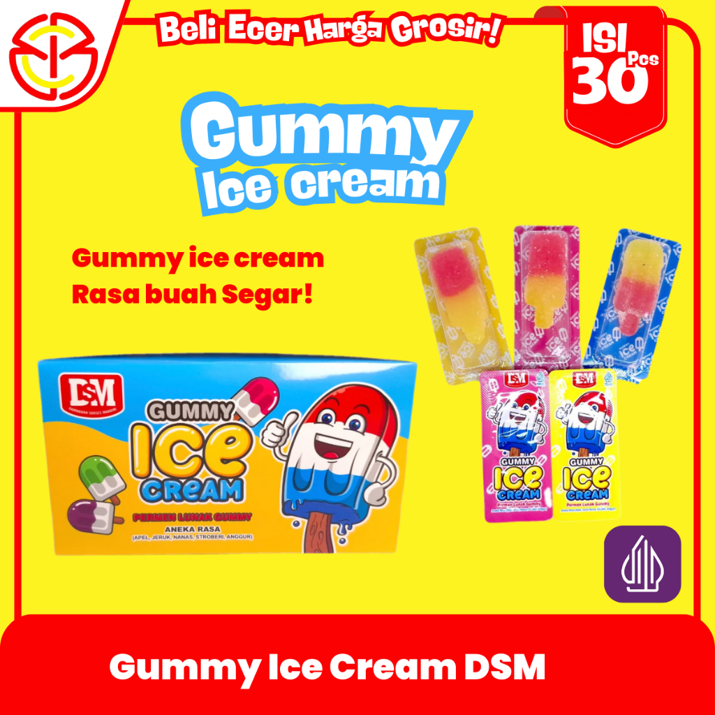 

Gummy Ice Cream Aneka Rasa Buah 1 Box Isi 30pcs Permen Kenyal Bentuk Lucu Snack Anak Cemilan Viral