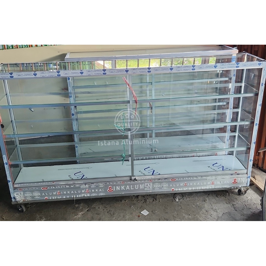 ETALASE RAK KACA JUALAN SERBAGUNA ALUMINIUM