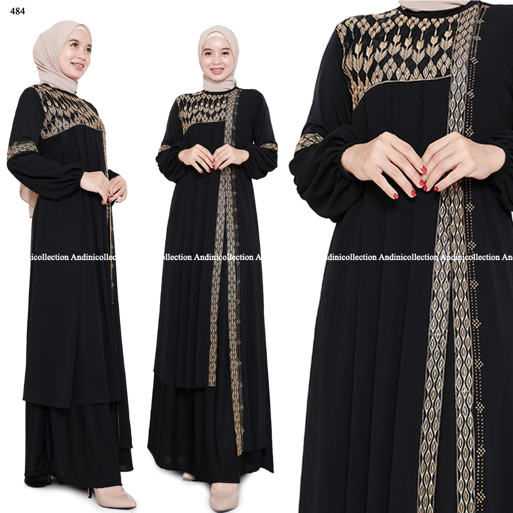 ANDINICOLLECTION Abaya Hitam 484 - Gamis Wanita Abaya Hitam / Gamis Hitam Umroh / Abaya Hitam Turkey